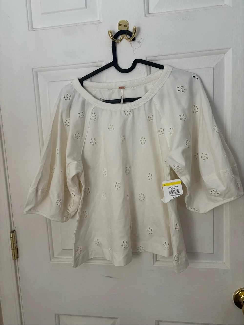 Free People Cream Eyelet Puff Sleeve Blouse